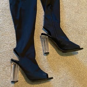 Over the knee peep toe heels